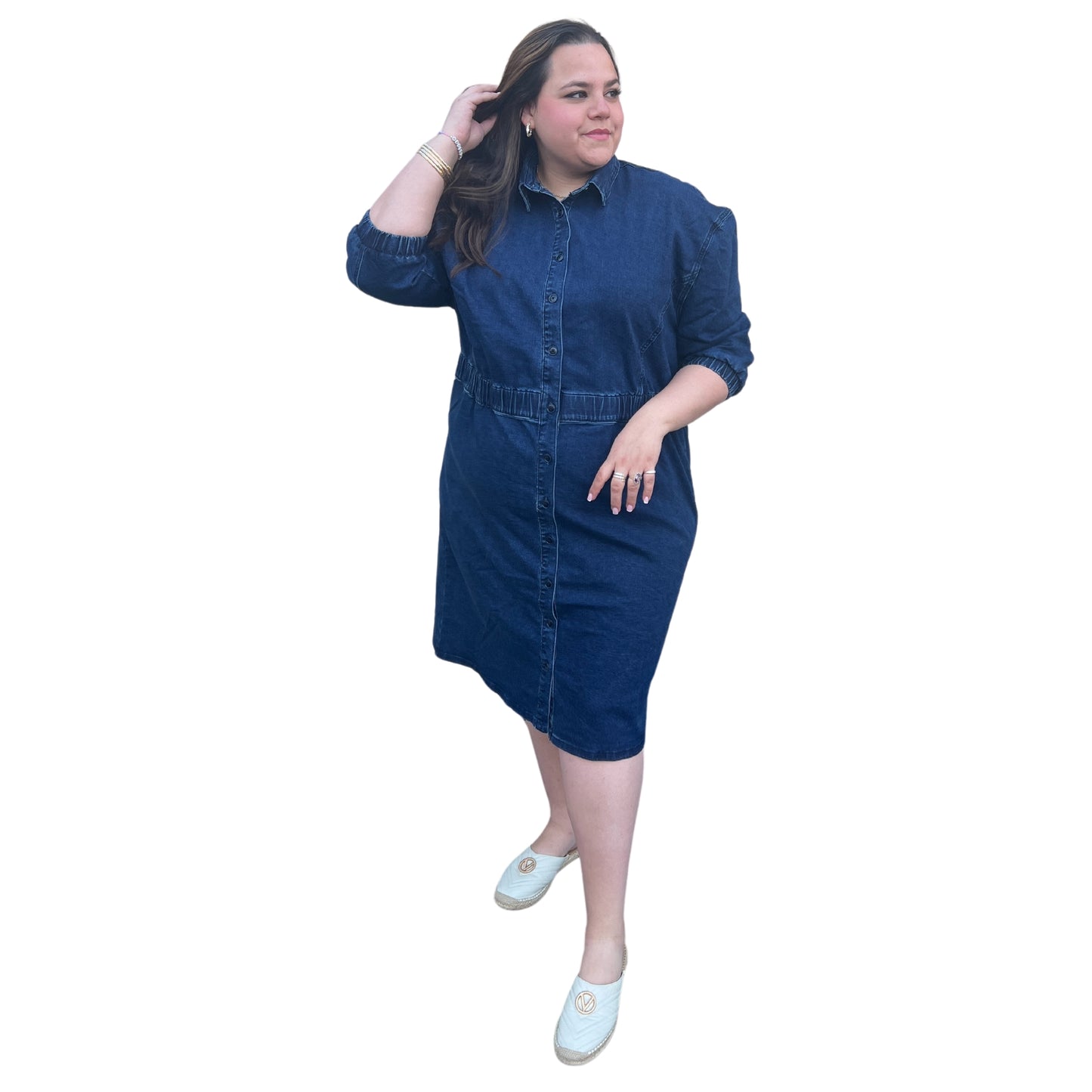 plus size denim dress with elastic waist