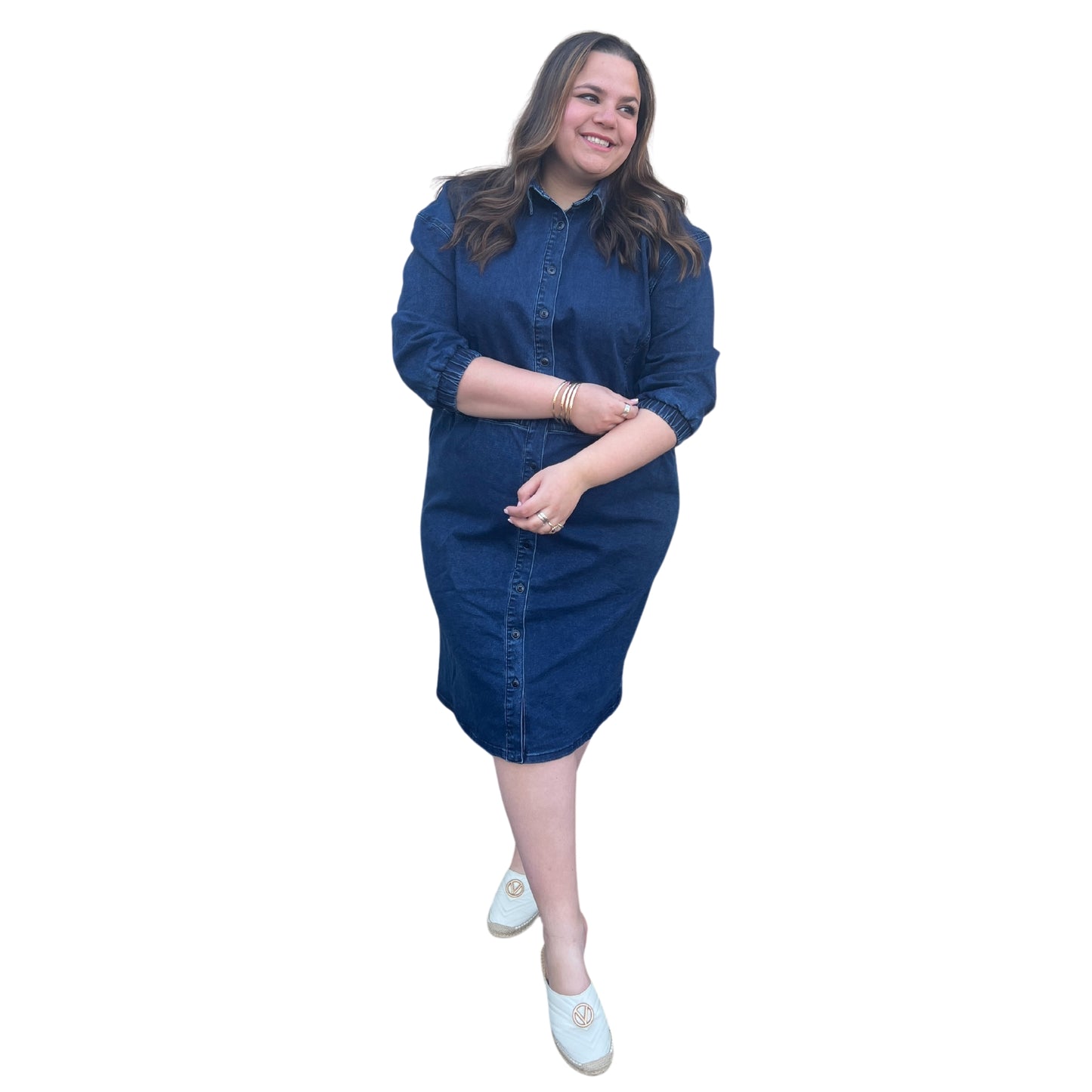 plus size denim dress with elastic waist