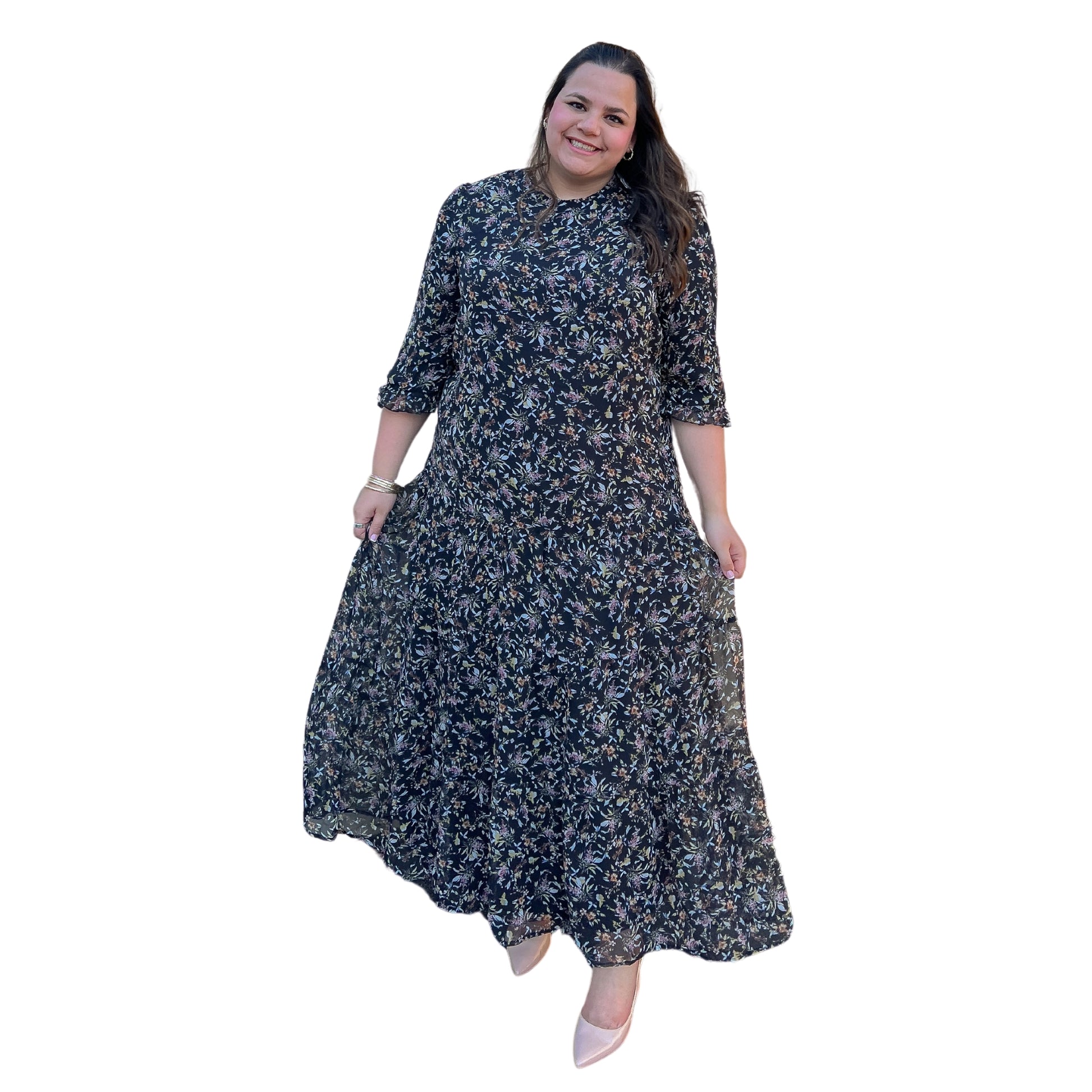 plus size floral tiered maxi dress curvy ruffle details