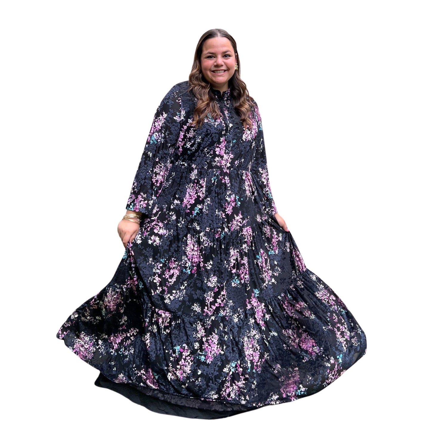 plus size floral burnout maxi dress