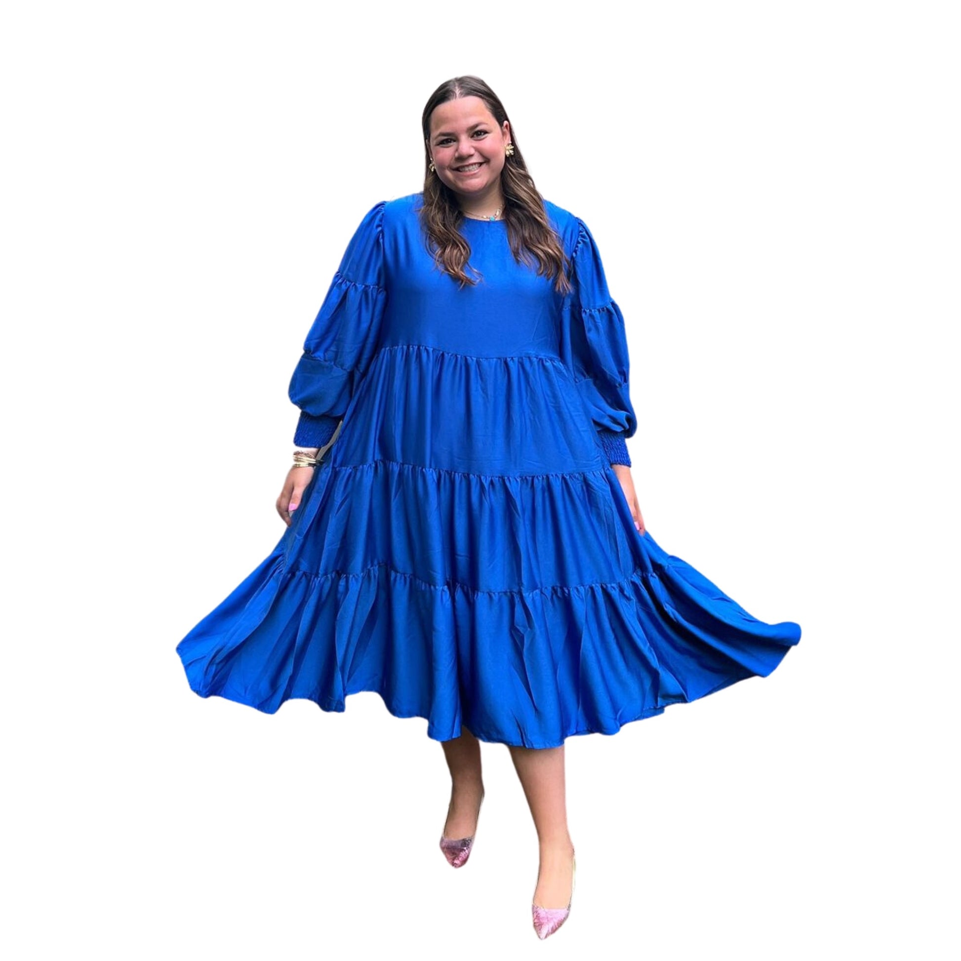 plus size multi tiered dress with balloon sleeves