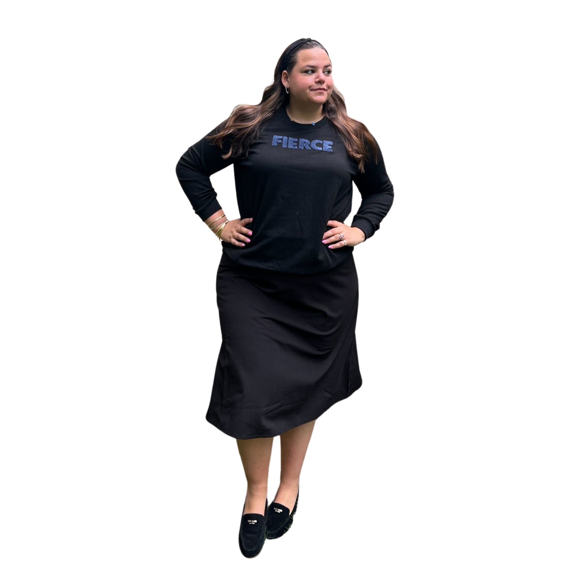 plus size pullover top with FIERCE terry lettering